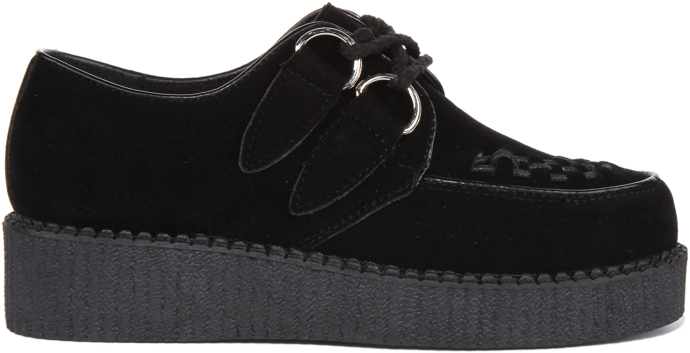 Creepers Single Sole Lace Up In Black Suede For Women