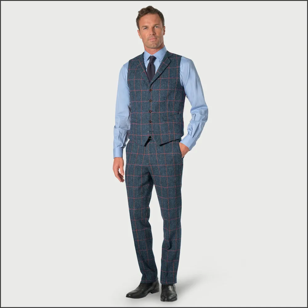 Brook Taverner Inverness Blue Check Harris Tweed Suit Waistcoat<><>