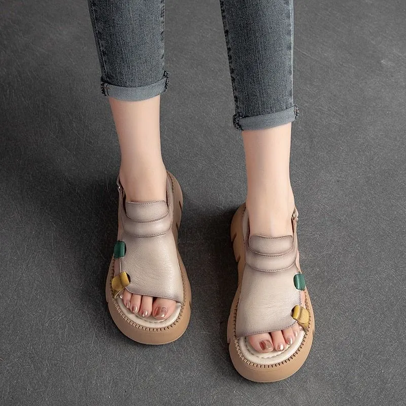 Handmade Leather Wedges Sandals - Women's Casual Shoes WC158