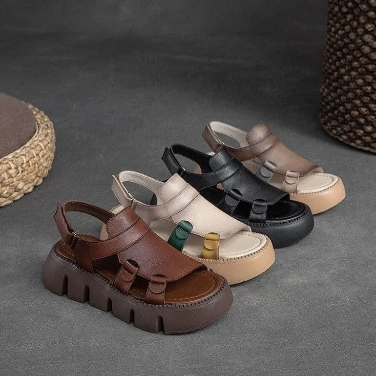 Handmade Leather Wedges Sandals - Women's Casual Shoes WC158