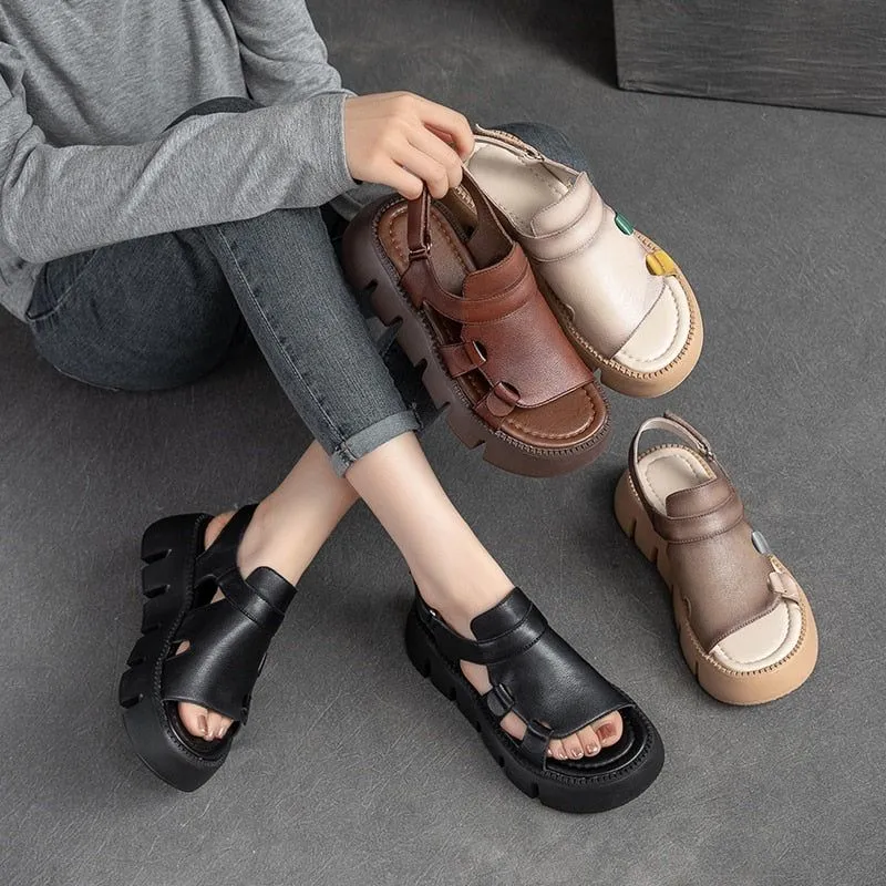 Handmade Leather Wedges Sandals - Women's Casual Shoes WC158