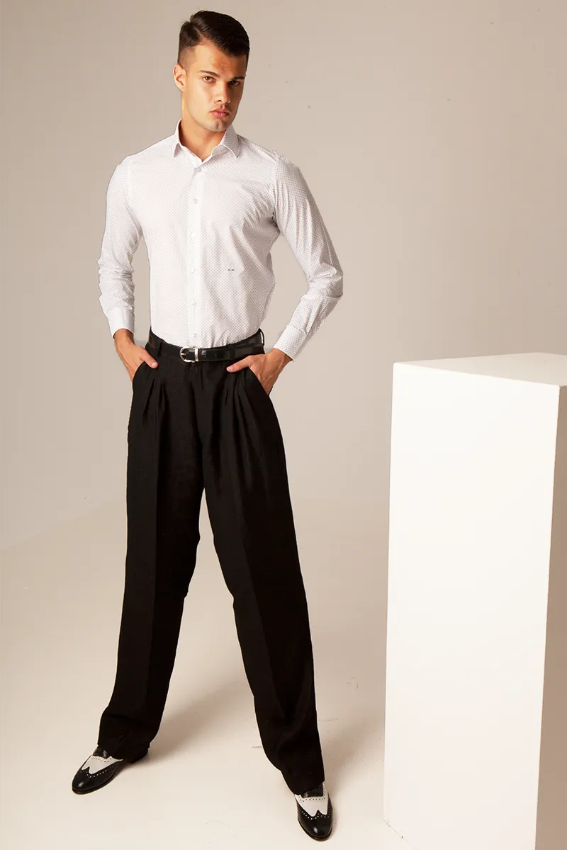 Shiny Black Linen Tango Pants With Four Pleats