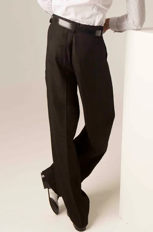 Shiny Black Linen Tango Pants With Four Pleats