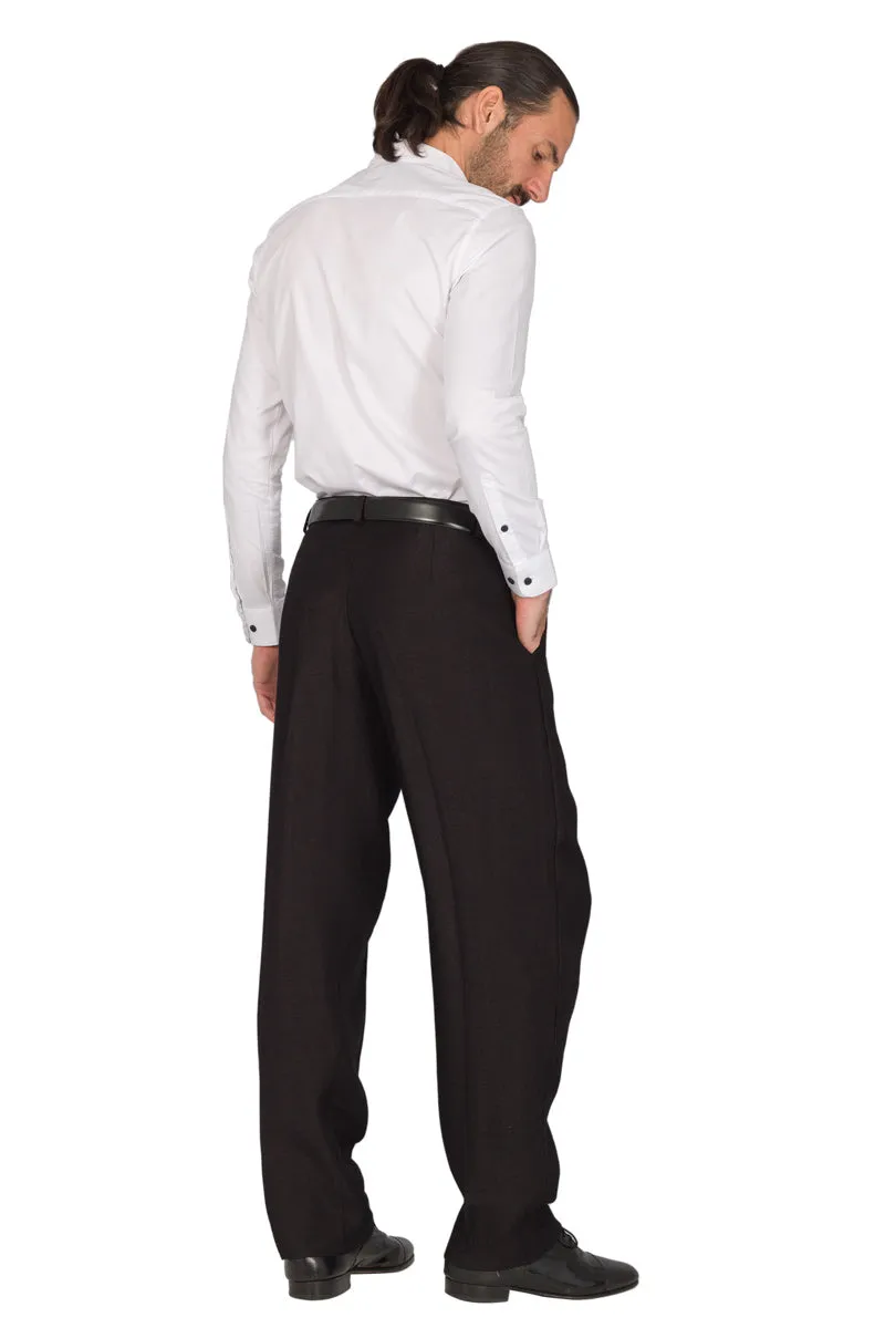 Shiny Black Linen Tango Pants With Four Pleats