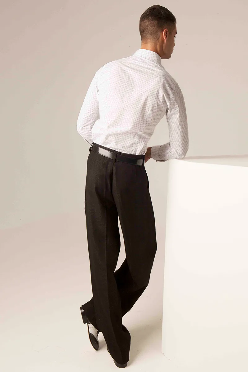 Shiny Black Linen Tango Pants With Four Pleats