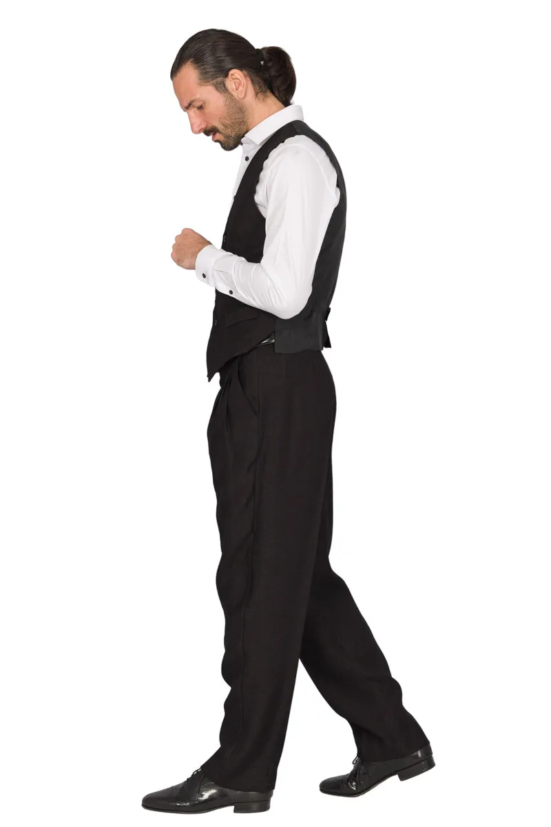 Shiny Black Linen Tango Pants With Four Pleats