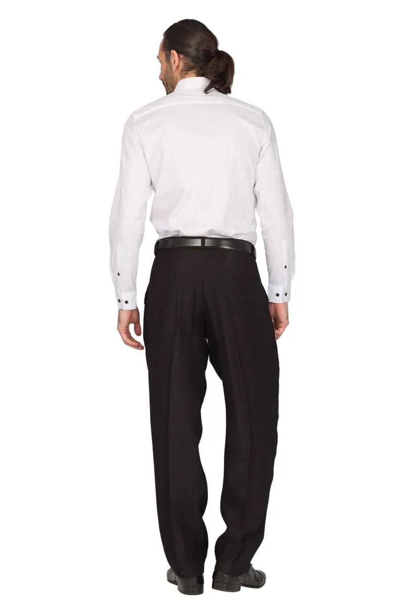 Shiny Black Linen Tango Pants With Four Pleats