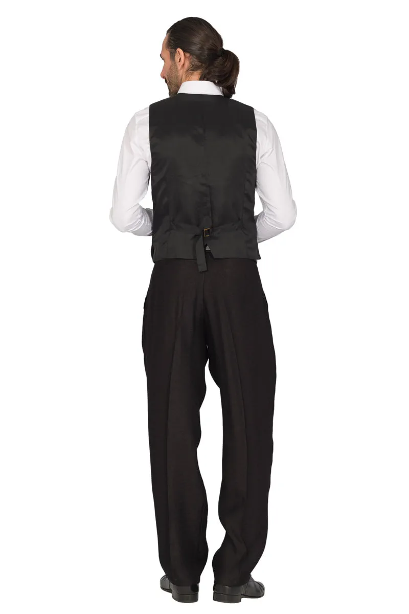 Shiny Black Linen Tango Pants With Four Pleats