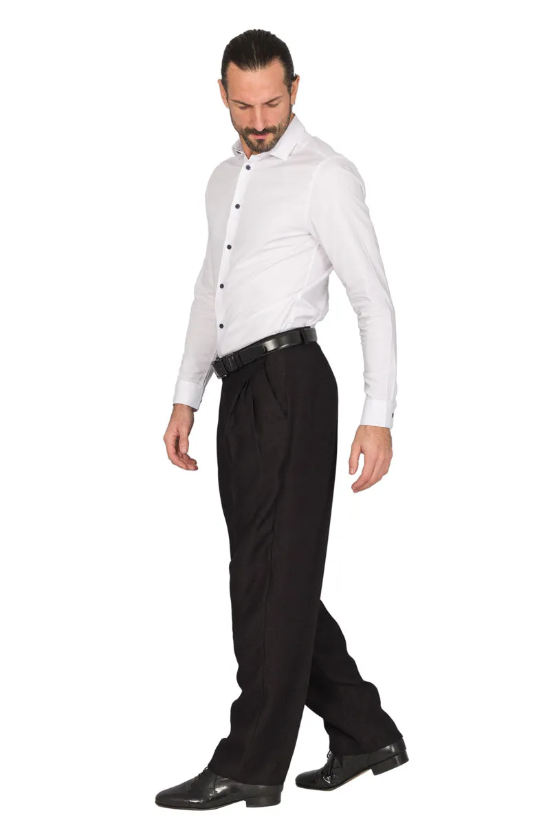 Shiny Black Linen Tango Pants With Four Pleats