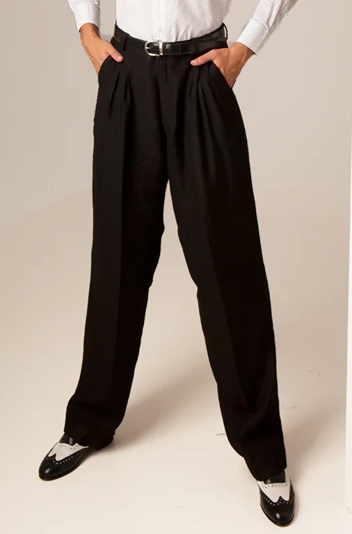 Shiny Black Linen Tango Pants With Four Pleats