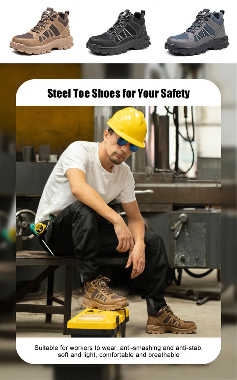 Anti-Smash Anti-Pierce Safety Shoes for Women Steel Toe Construction Work Shoes