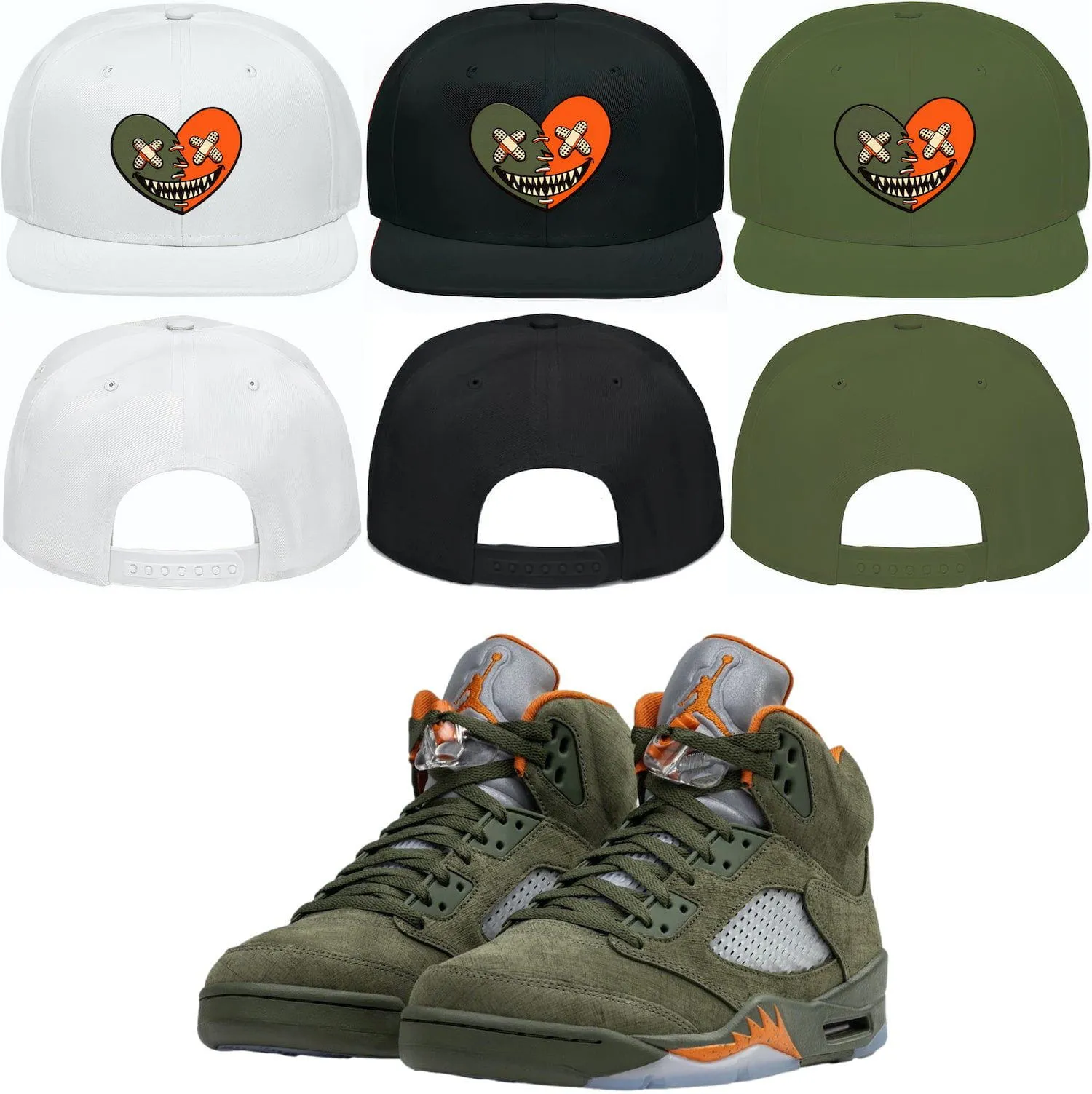 Jordan 5 Olive 5s Snapback Hat to Match : CELADON HEART BAWS