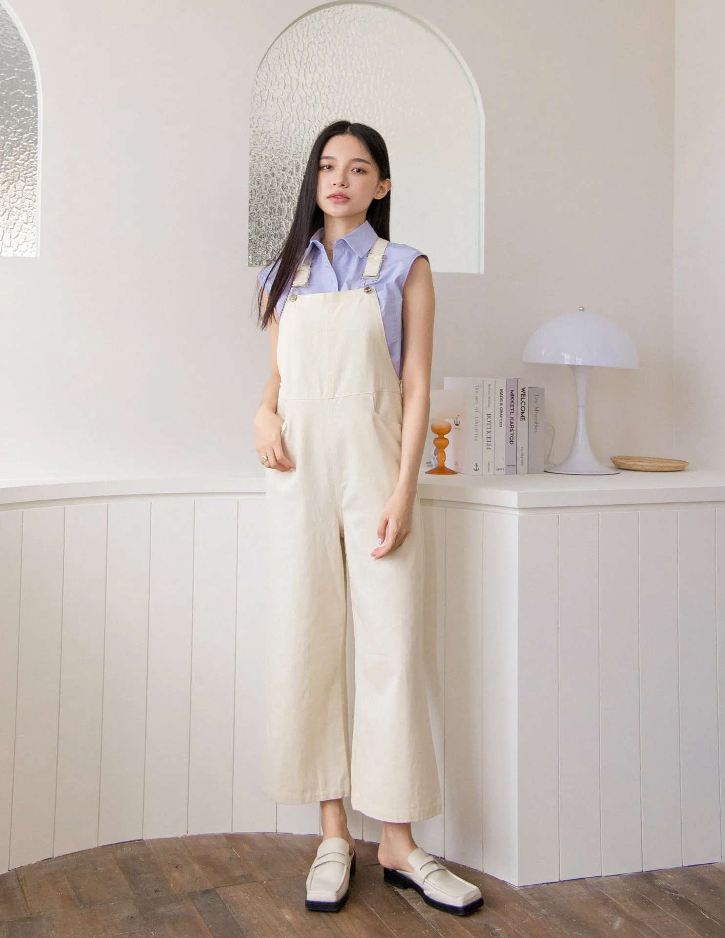 Kalyn Denim Overalls in Cream