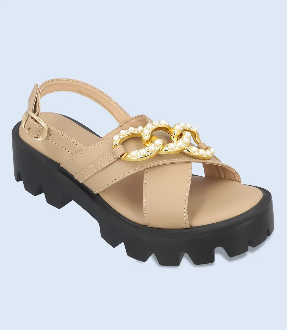 BW9225-BEIGE-Women Platform Sandals