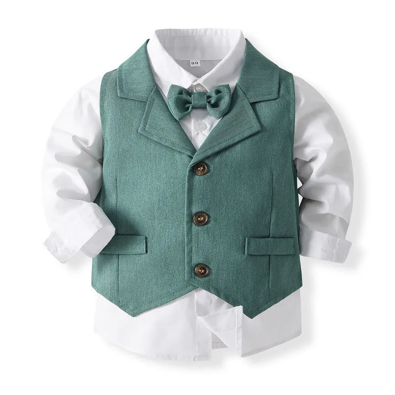 3 Pieces Set Baby Kid Boys Solid Color Shirts Vests Waistcoats And Pants Wholesale 23082837