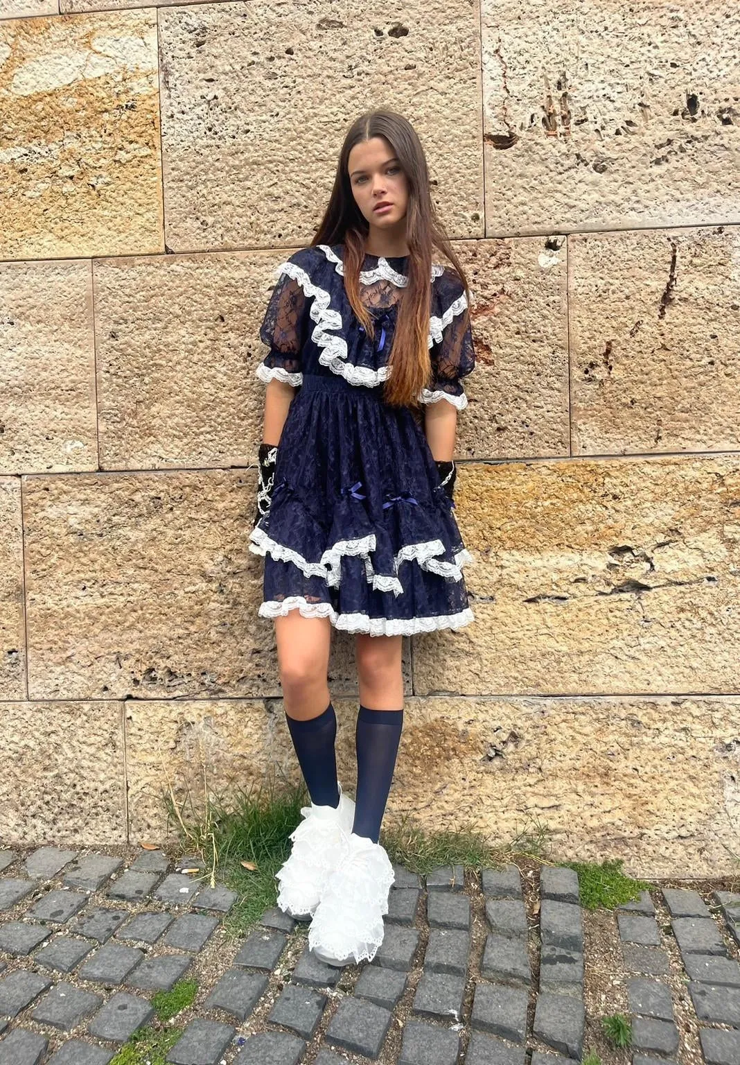 Lace Lolita Dress / Navy white