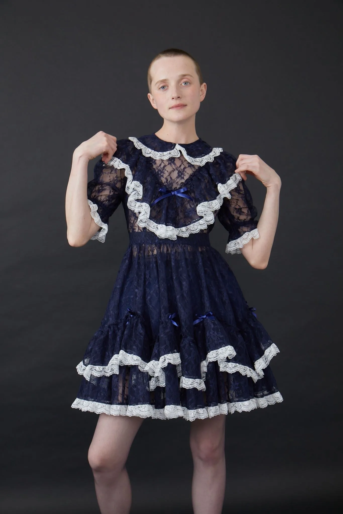 Lace Lolita Dress / Navy white