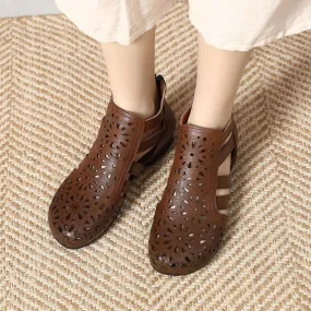 Leather Hollow Boots Flat Sandals - Women's Casual Shoes WC229