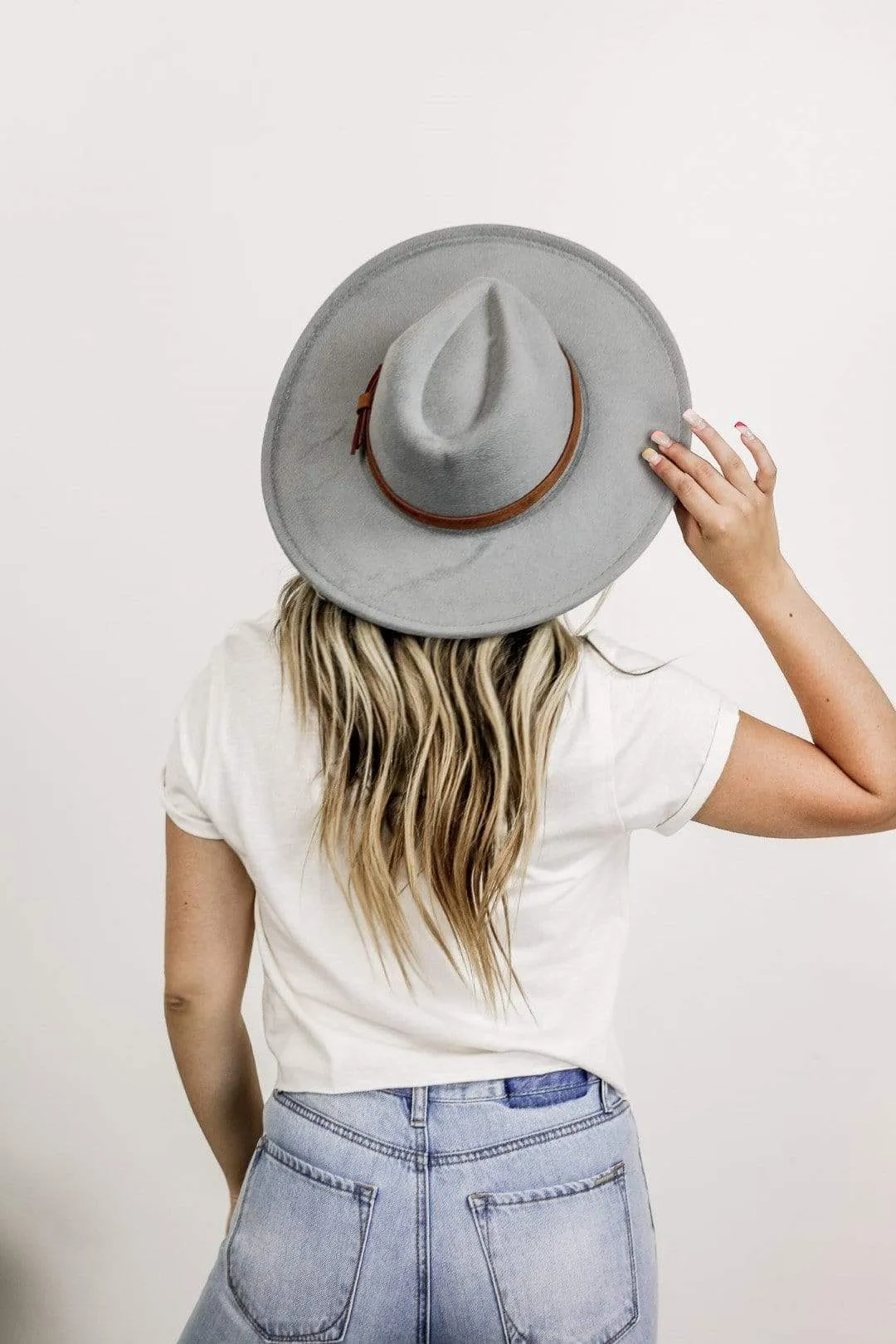 Light Grey Belted Panama Hat