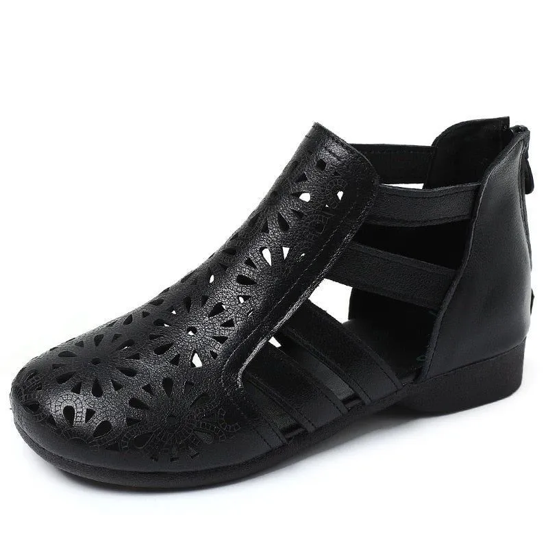 Leather Hollow Boots Flat Sandals - Women's Casual Shoes WC229