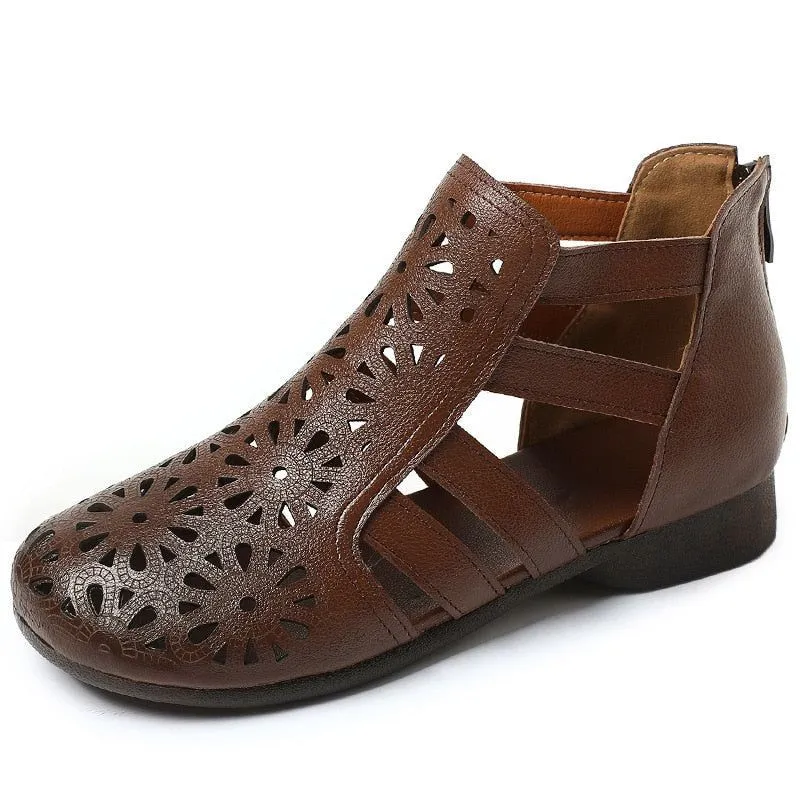 Leather Hollow Boots Flat Sandals - Women's Casual Shoes WC229