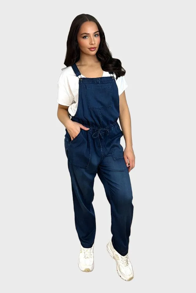 100% Soft Cotton Denim Drawstring Dungarees