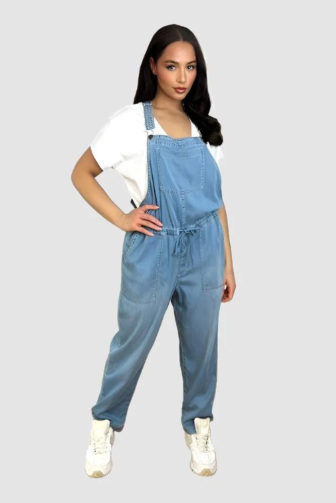 100% Soft Cotton Denim Drawstring Dungarees