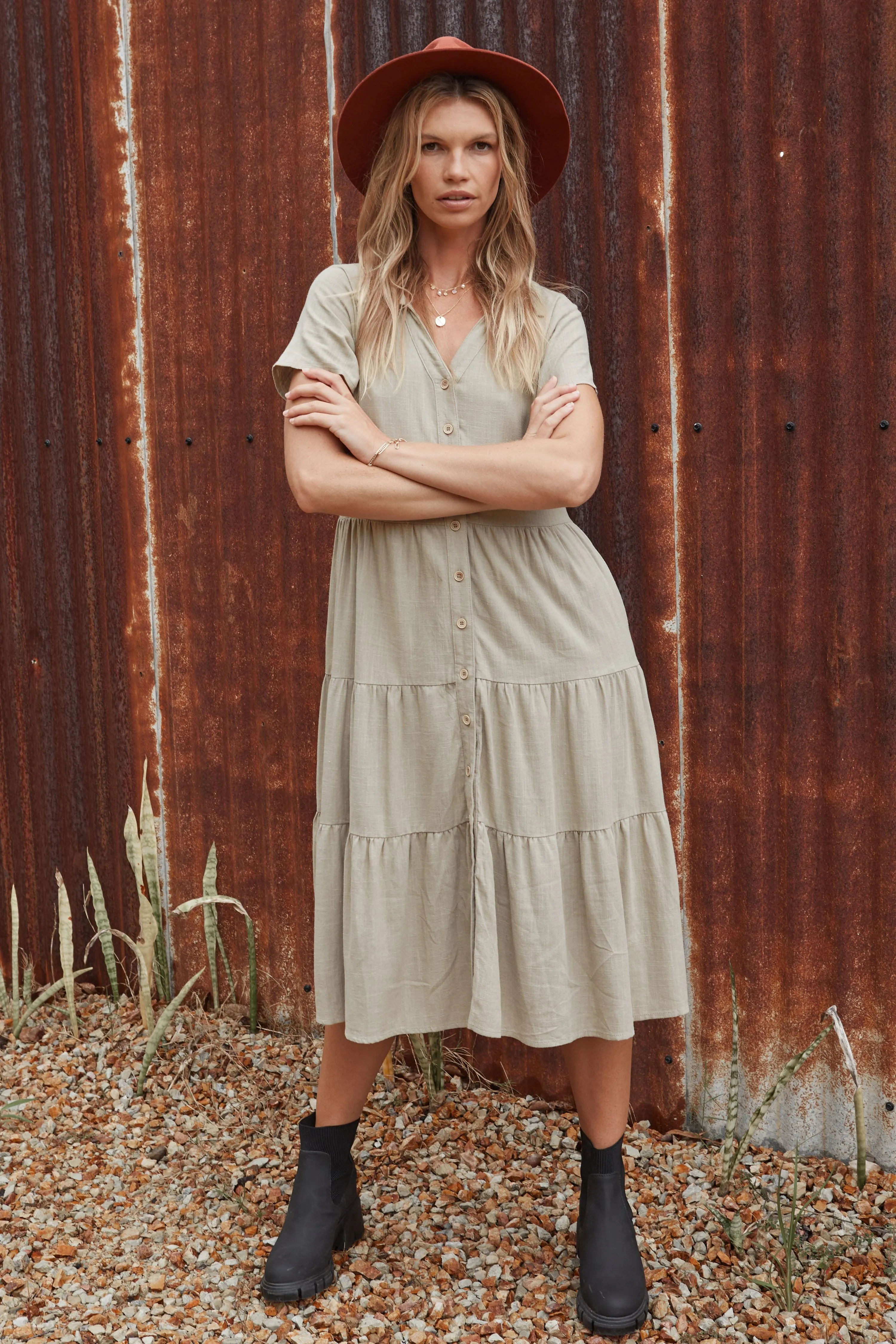 Elegant Sage Marlow Linen Dress - Perfect for Summer Occasions