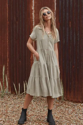 Elegant Sage Marlow Linen Dress - Perfect for Summer Occasions