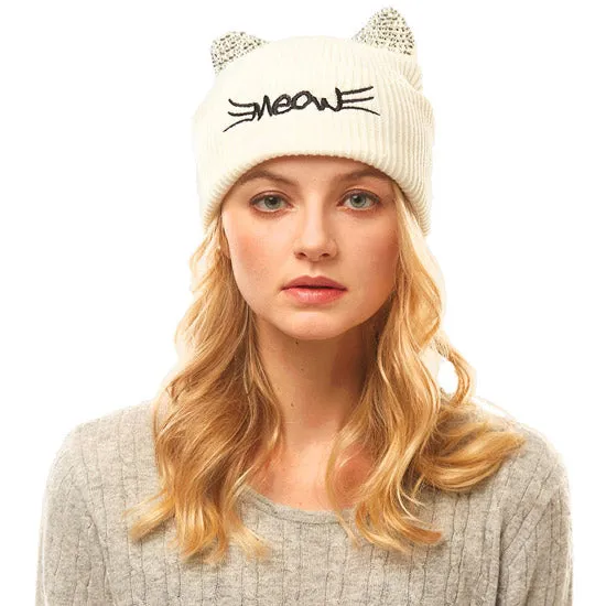 Meow Solid Stone Cat Ear Beanie Hat