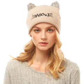 Meow Solid Stone Cat Ear Beanie Hat