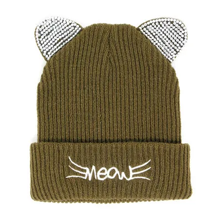 Meow Solid Stone Cat Ear Beanie Hat