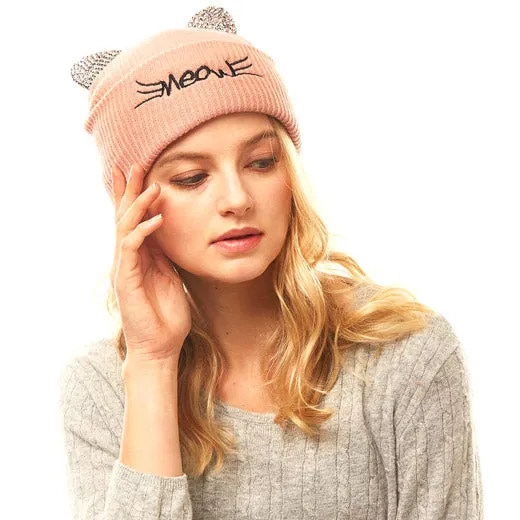 Meow Solid Stone Cat Ear Beanie Hat