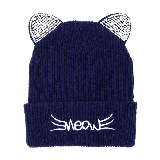 Meow Solid Stone Cat Ear Beanie Hat