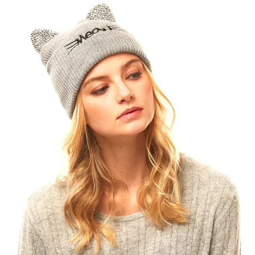 Meow Solid Stone Cat Ear Beanie Hat