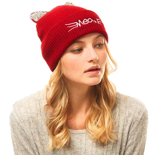 Meow Solid Stone Cat Ear Beanie Hat