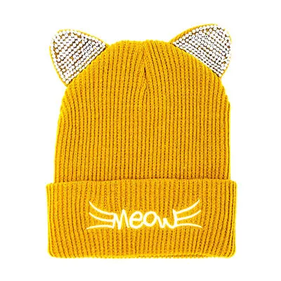 Meow Solid Stone Cat Ear Beanie Hat