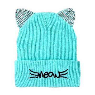 Meow Solid Stone Cat Ear Beanie Hat