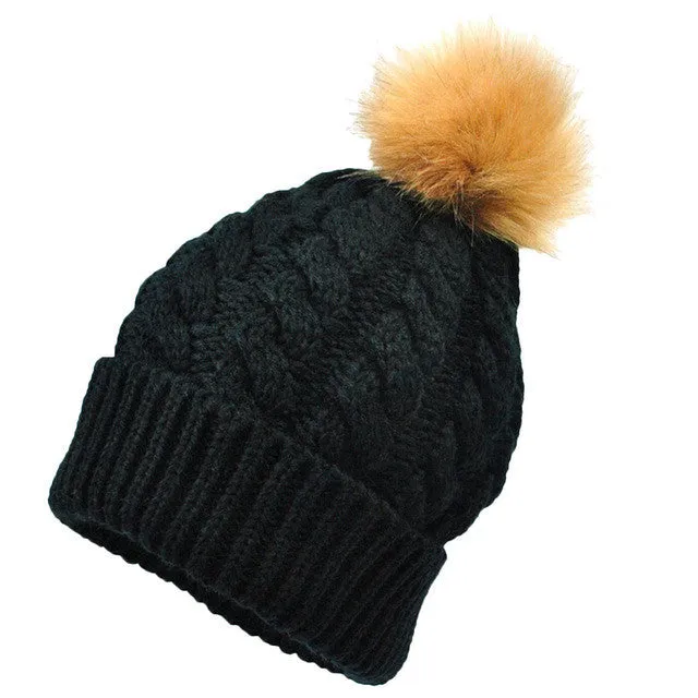 Morgan Knit Faux Fur Pom Pom Hat