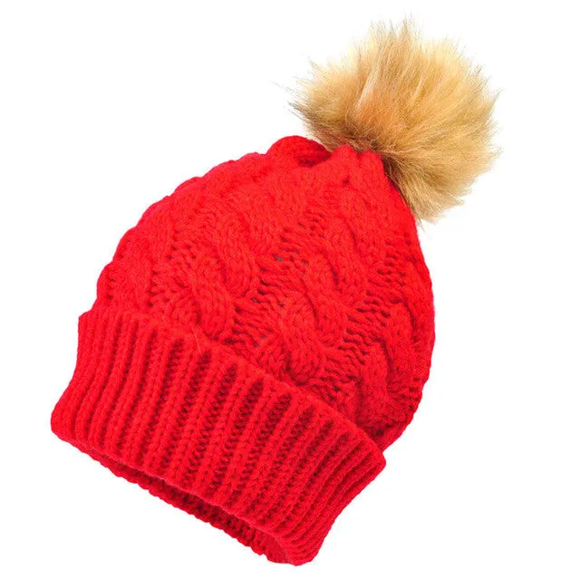 Morgan Knit Faux Fur Pom Pom Hat