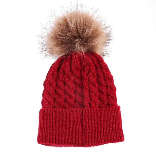 Morgan Knit Faux Fur Pom Pom Hat