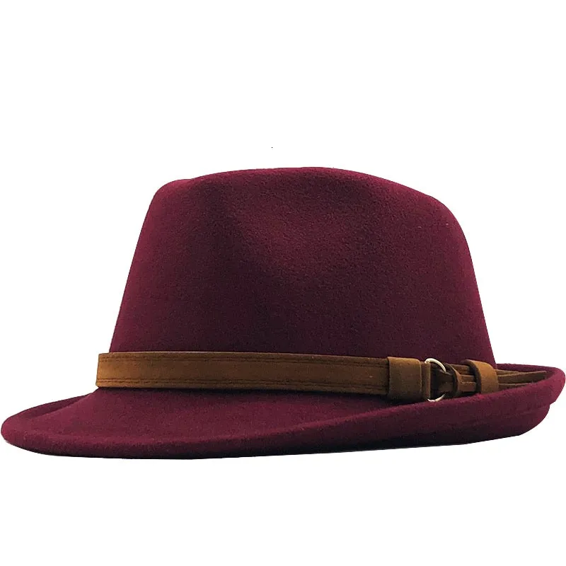 New Wool Women Men Fedora Hat For Winter Autumn Elegant Lady Gangster Trilby Felt Homburg Church Jazz Hat 55-58CM adjustable