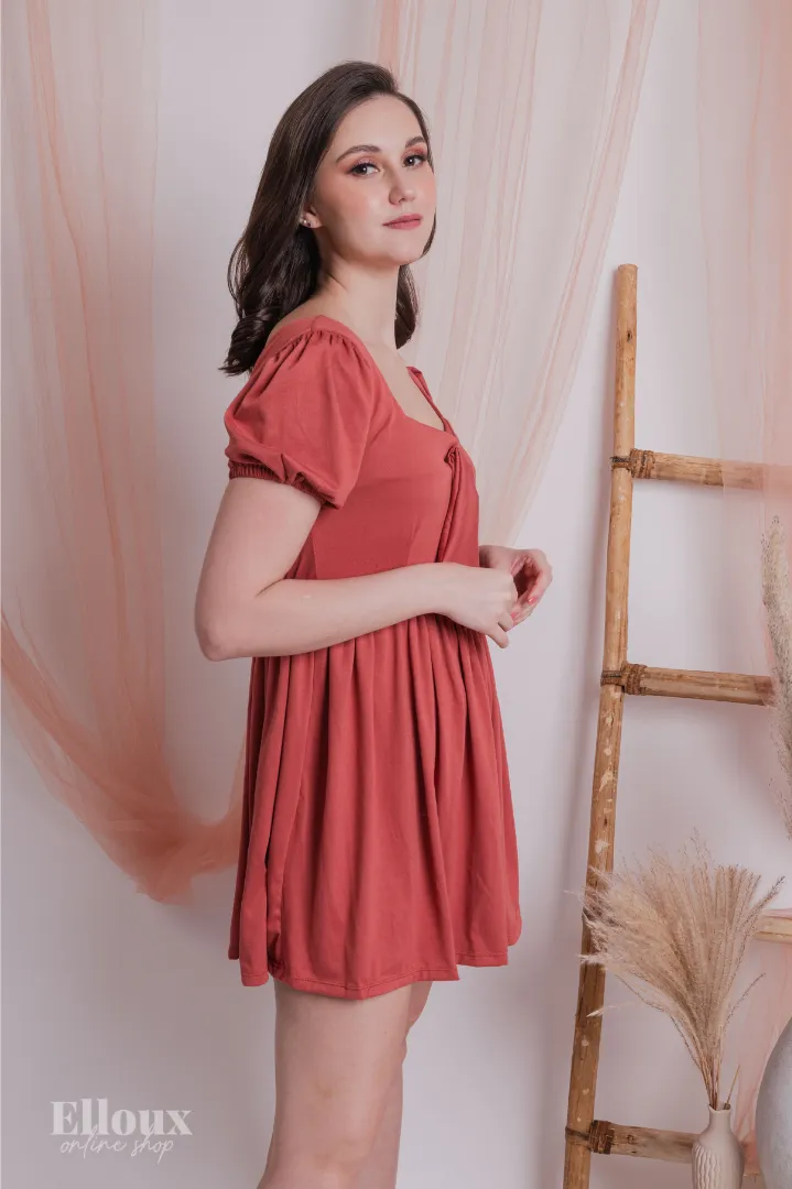 Old Rose Square Neck Dolly Mini Dress