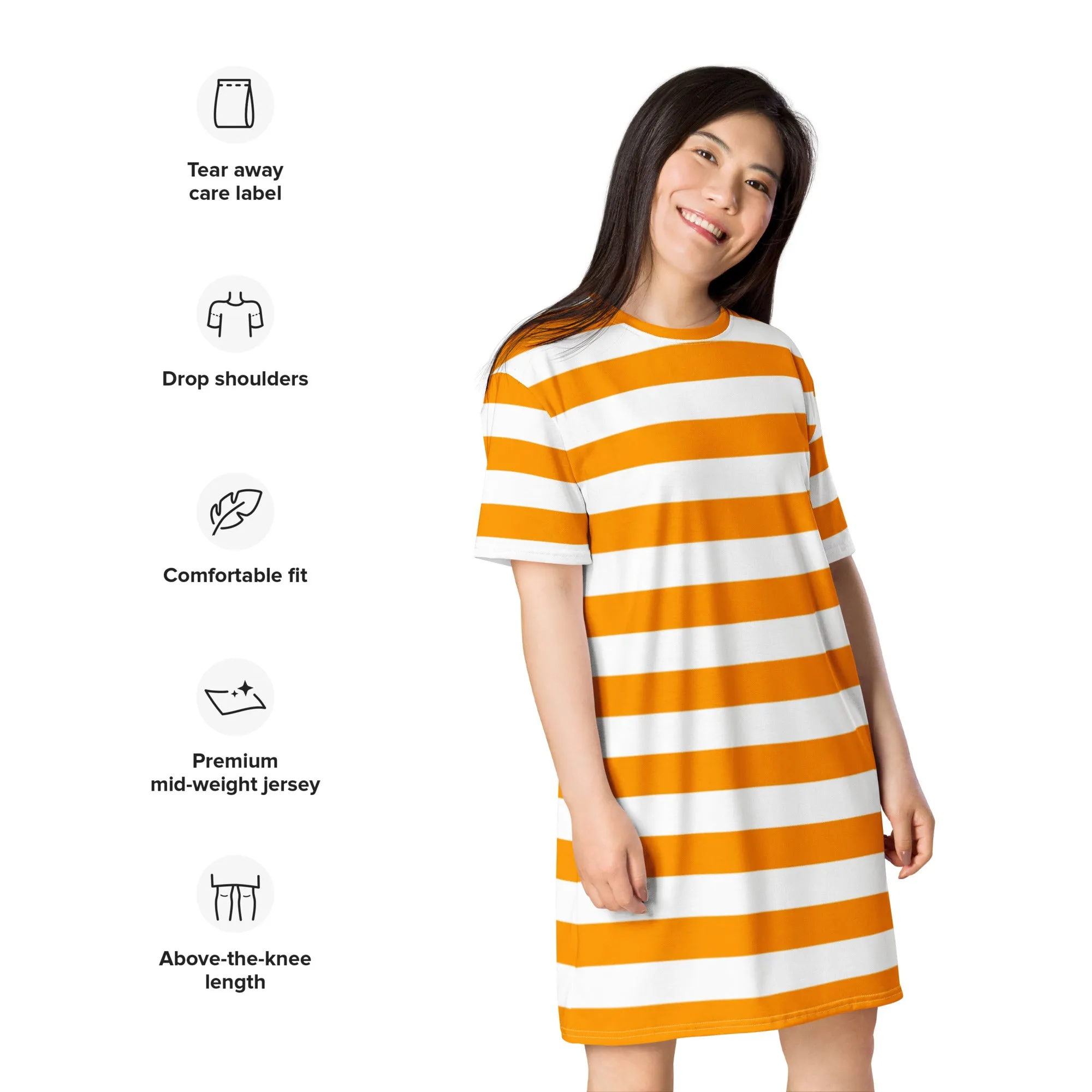 Orange White Striped Oversized T-Shirt Dress 2XS - 6XL / Plus Size Clothing