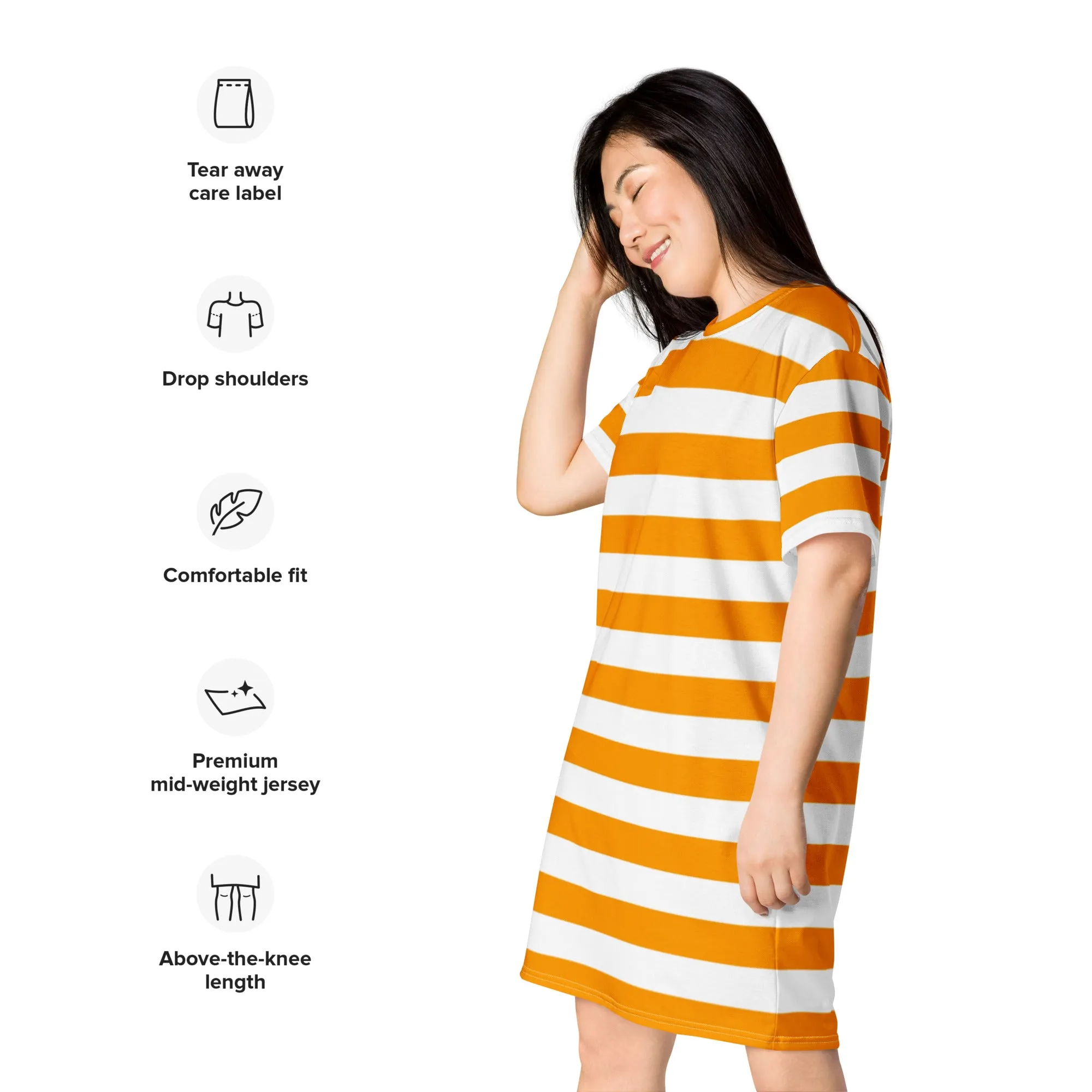 Orange White Striped Oversized T-Shirt Dress 2XS - 6XL / Plus Size Clothing