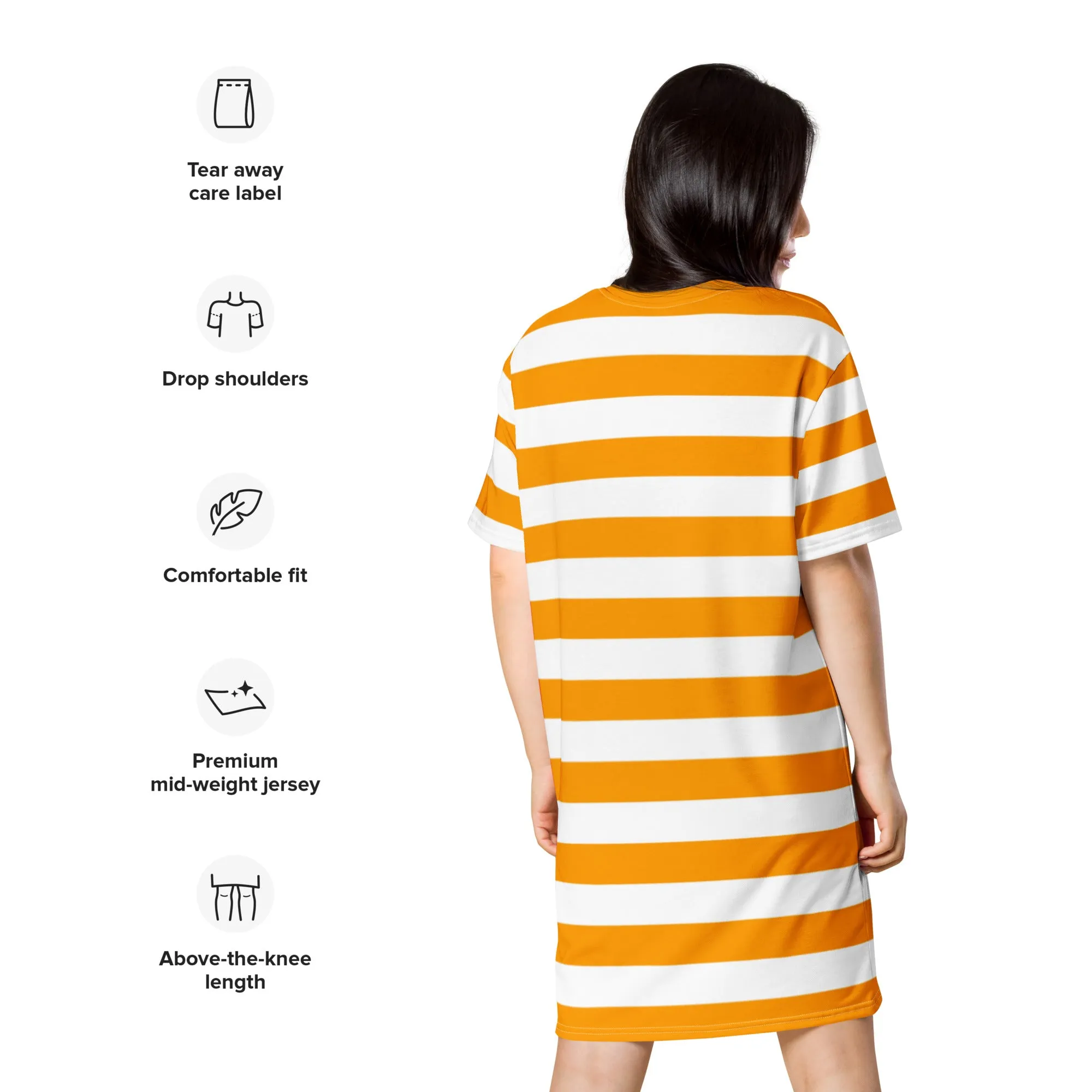 Orange White Striped Oversized T-Shirt Dress 2XS - 6XL / Plus Size Clothing