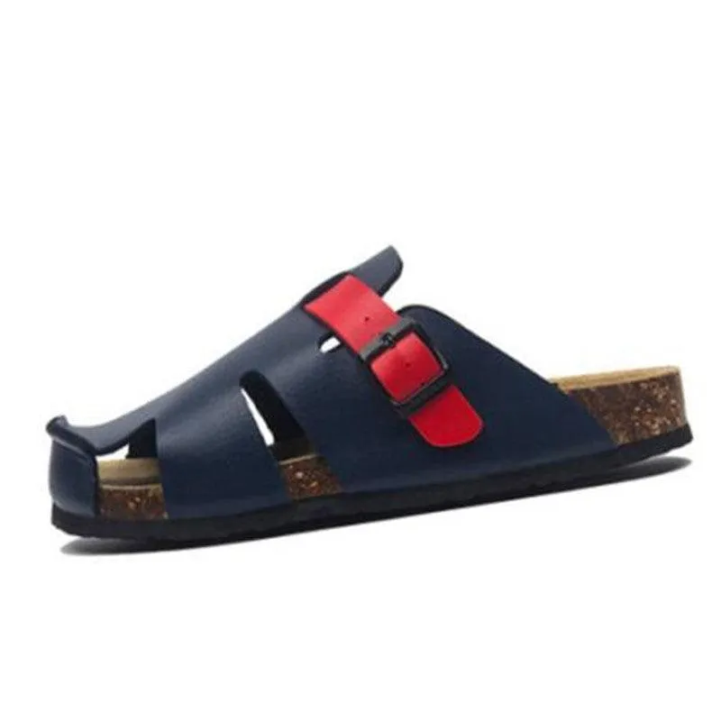 Buckle Leather Slip-On Sandals