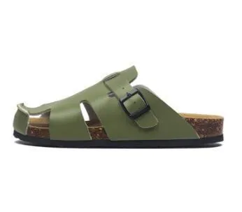 Buckle Leather Slip-On Sandals