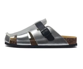 Buckle Leather Slip-On Sandals