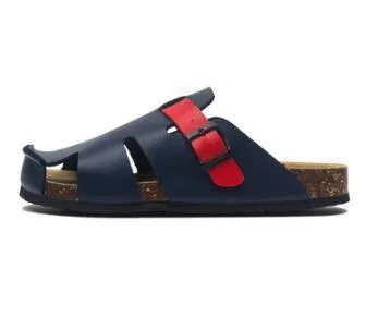 Buckle Leather Slip-On Sandals